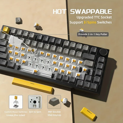 Hot Swap Gasket Mechanical Keyboard AJAZZ AK820 75%, Wireless 2.4GHz & Wired, Volume Knob, South-Facing RGB