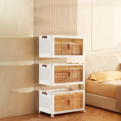 Foldable Storage Cabinet with Door, Multi-Layer Stackable Storage Box for Shoes, Clothes & Books