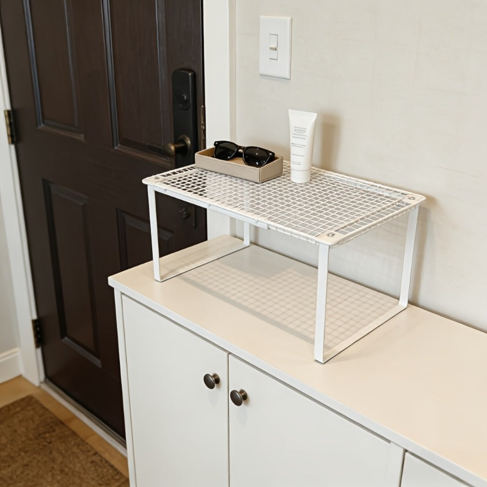 Expandable Cabinet Shelf Organizer, Metal Height-Adjustable Wardrobe Shelf Divider, Vertical Space-Saving Storage Rack for Kitchen
