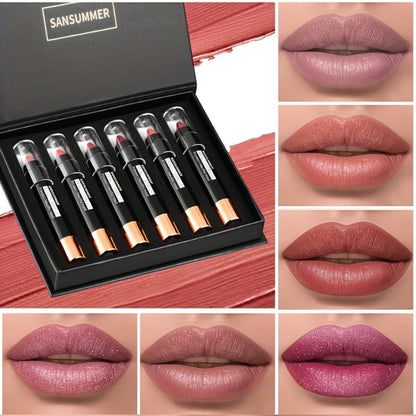 Lipstick Set, SANSUMMER 6-Piece Matte Velvet Crayon Collection in a Black Presentation Gift Box