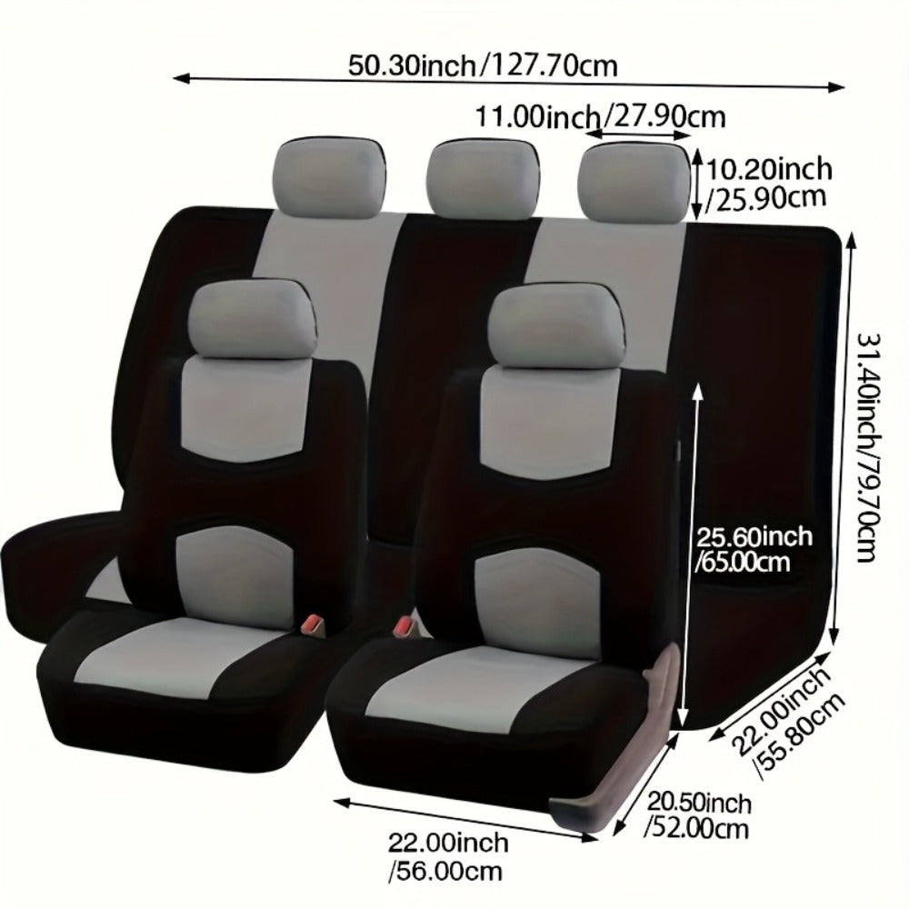Car Seat Covers 5-Seat Breathable Knit Polyester Set with Front and Rear Pieces in Sixteen Colors