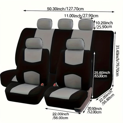 Car Seat Covers 5-Seat Breathable Knit Polyester Set with Front and Rear Pieces in Sixteen Colors