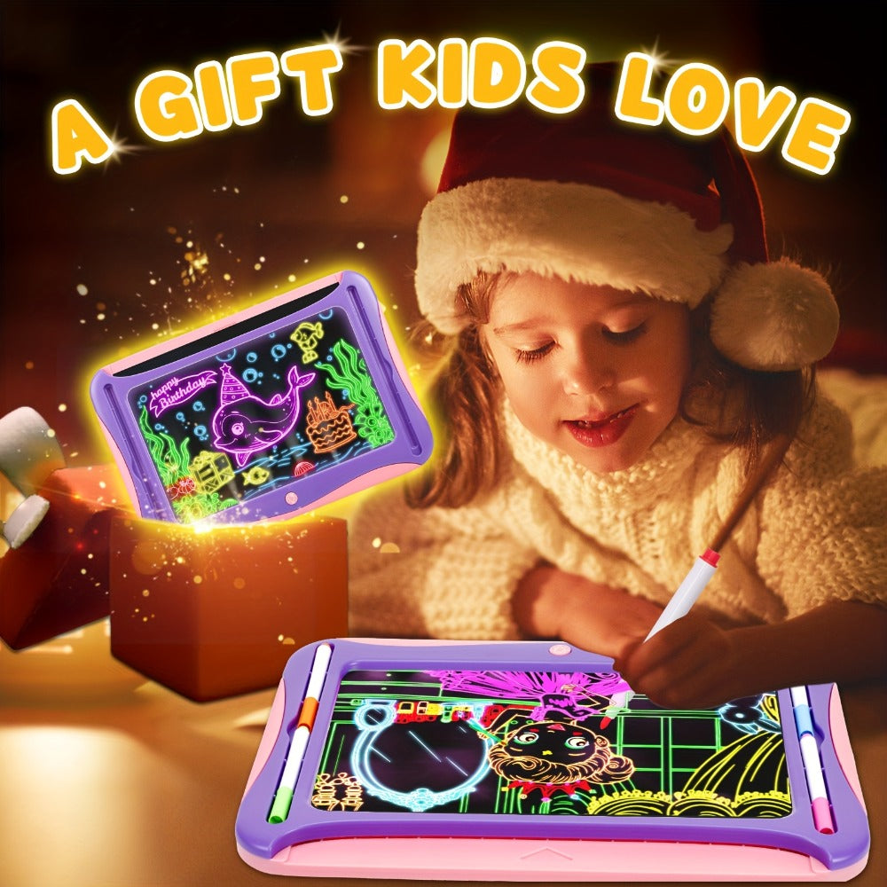 LED Light Up Drawing Board for Kids, 9 Double-Sided Tracing Cards 6 Markers Glow Doodle Travel Art Toy for Girls Boys Ages 3-8