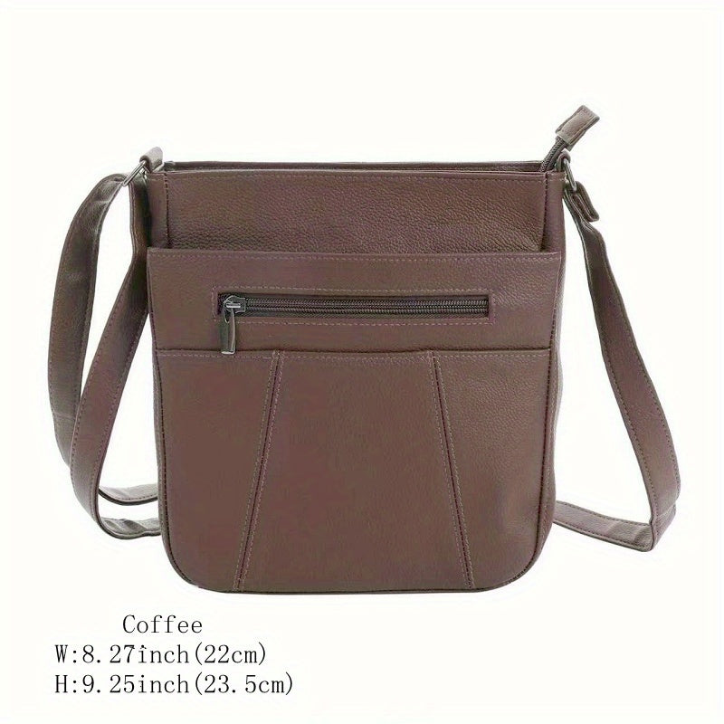 Genuine Leather Messenger Bag for Men Women Anti-Theft Zipper Multi-Pocket Shoulder Crossbody Bag Laptop Organizer Spacious Handbag Purse