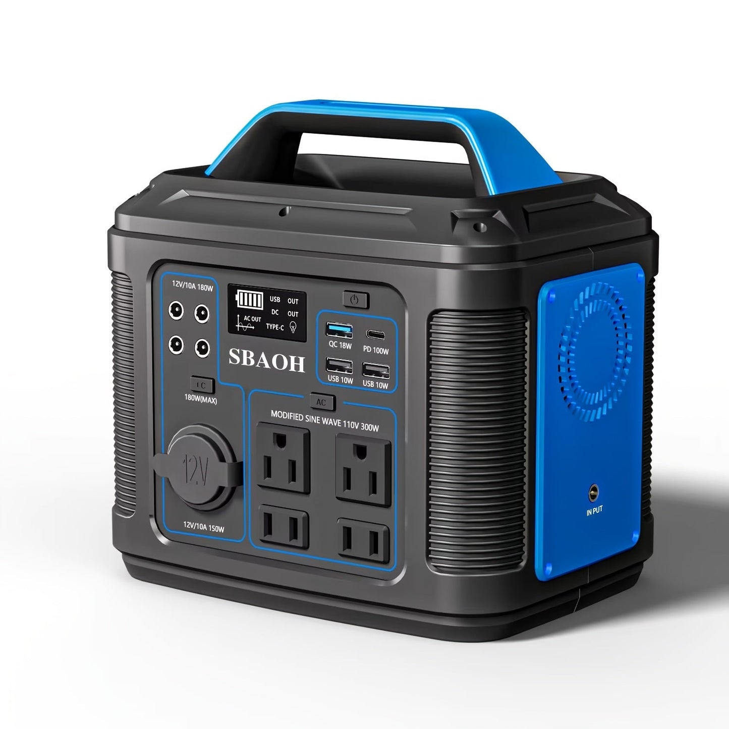 Backup Power Supply 300W 296Wh Portable Power Station Quick Charge AC Outlet DC USB LED Flashlight Lithium Battery for Home Camping Travel