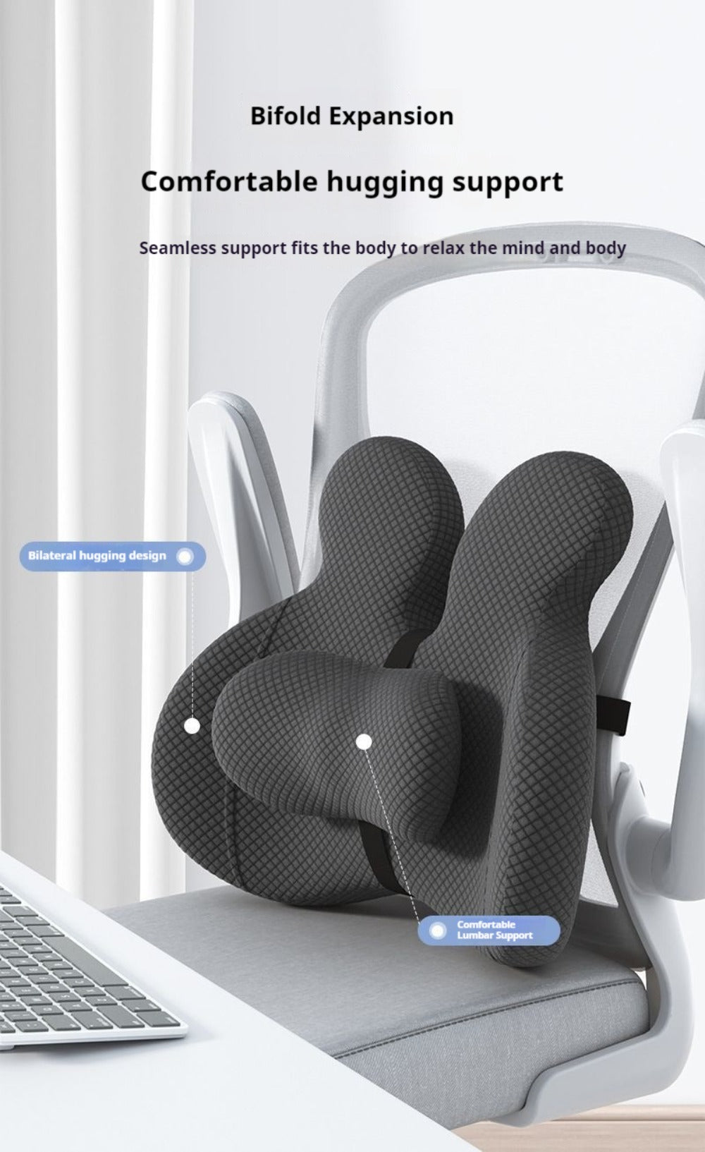Two-Piece Contoured Seat and Lumbar Cushion Set with Adjustable Chair Straps and Three Colors
