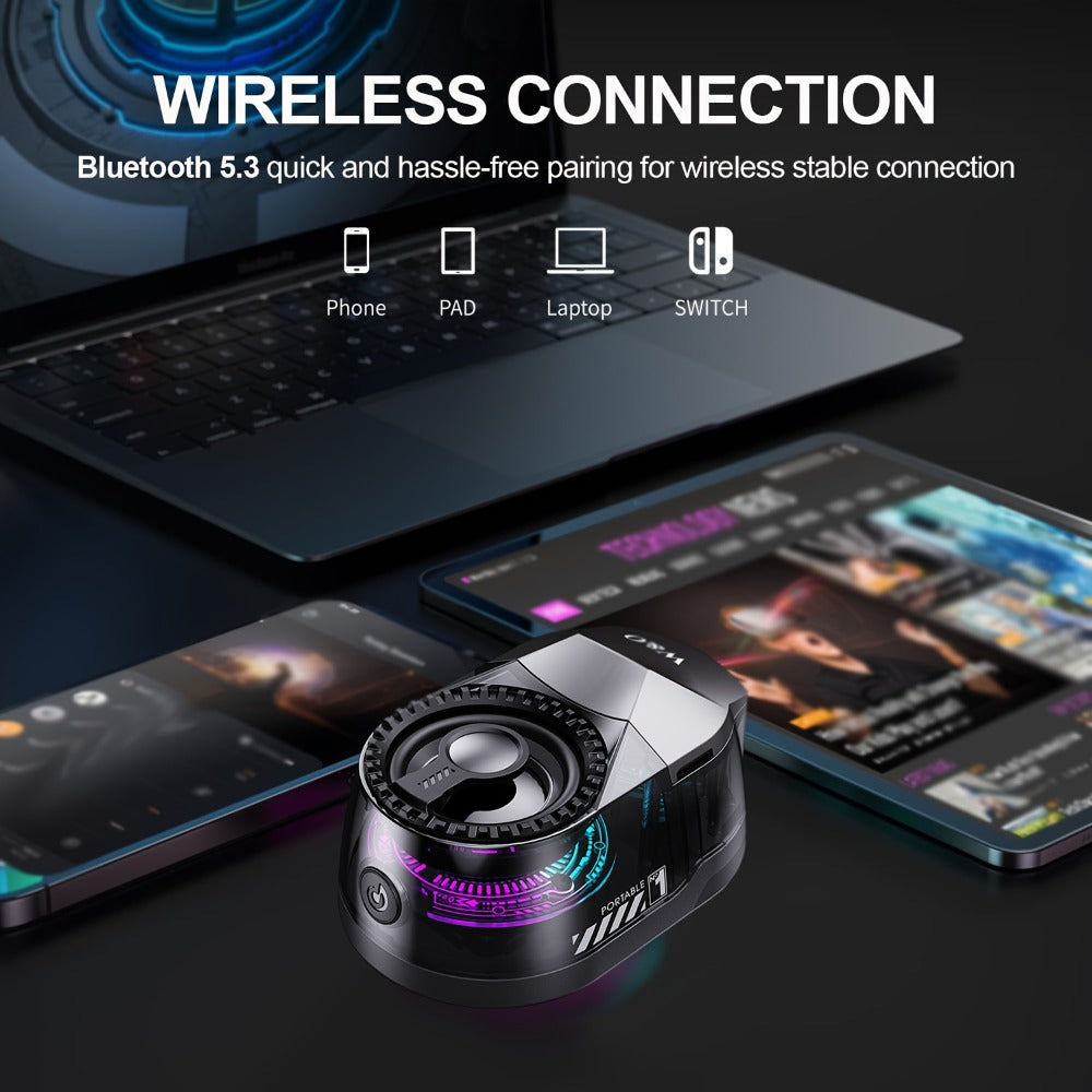 5-in-1 Wireless Bluetooth Speaker with Phone Holder & Earbuds, HD Stereo Sound, Colorful Ambient RGB Light