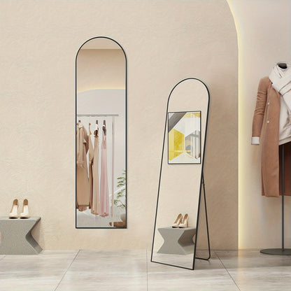 Full Length Mirror Floor Standing, Arched & Rect Body Mirror with Stand, Hanging or Leaning Wall Mirror, Aluminum Alloy Thin Frame