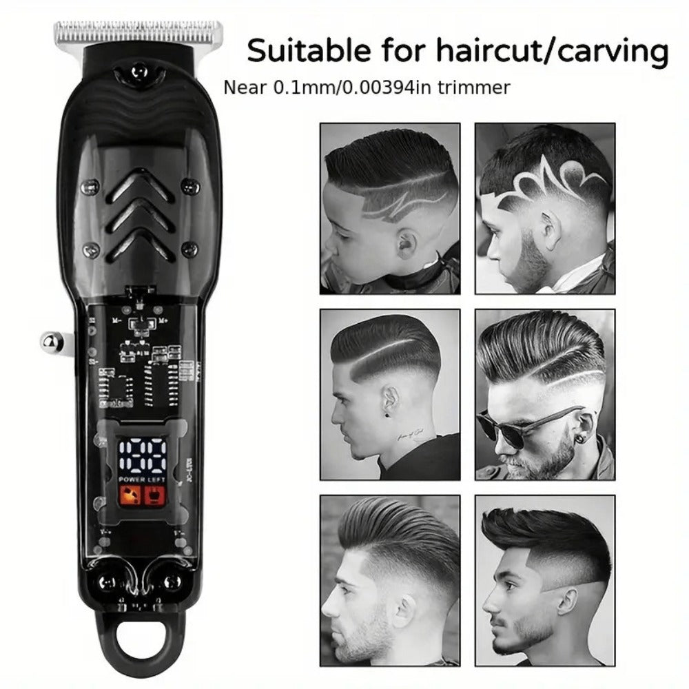 Hair Clipper Transparent-Shell Cordless Trimmer with LED Battery Display, USB Charging and Five Colors