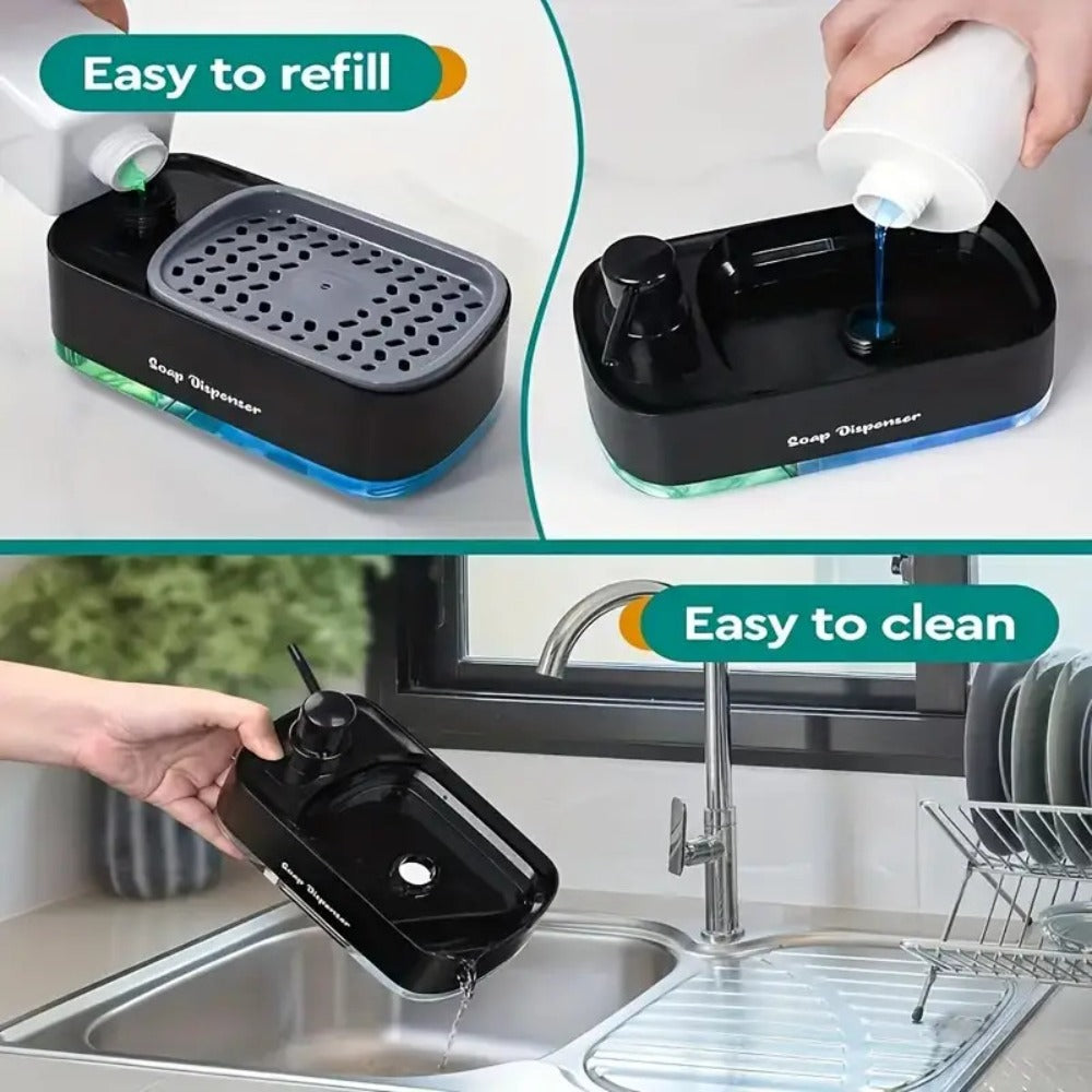 Soap Dispenser with Sponge Holder 2-in-1 – Countertop Dish Soap Pump Dispenser and Sponge Caddy for Kitchen Sink
