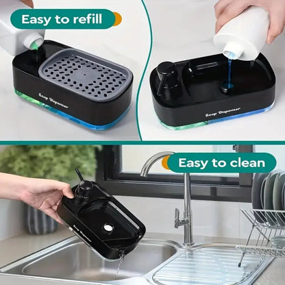 Soap Dispenser with Sponge Holder 2-in-1 – Countertop Dish Soap Pump Dispenser and Sponge Caddy for Kitchen Sink