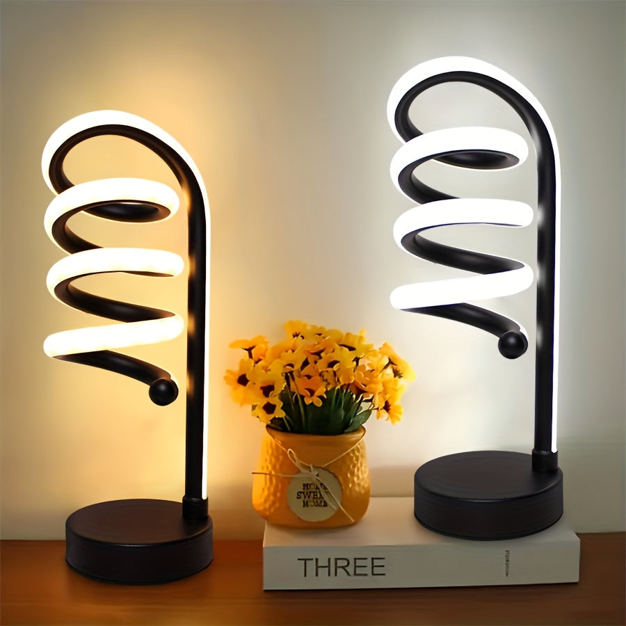 Dimmable Spiral Table Lamp with Touch Control & USB-C Charging Port, 3-Way Brightness Bedside Nightstand Lamp