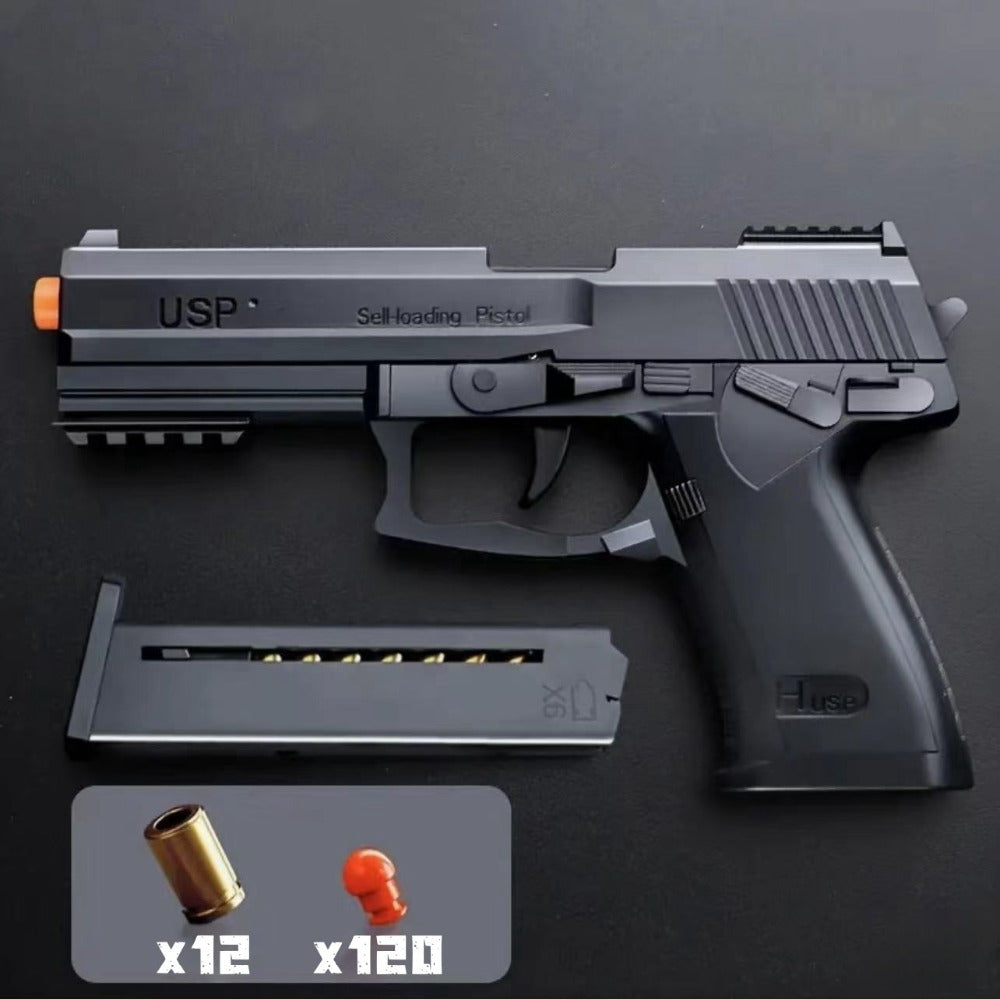 USP Clip Toy Gun Pistol with Continuous Shooting, 100 Bullets & 2 Magazines Rapid Fire Foam Blaster for Kids Boys Girls Ages 6+