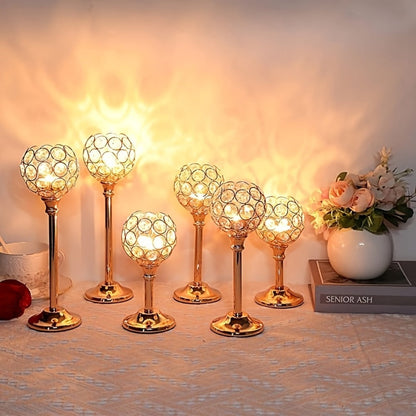 Crystal Candelabra Centerpiece, Gold & Silver Taper Candle Holders for Wedding, Anniversary, Candlelit Dinner