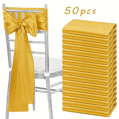 Satin Chair Sashes Bows 50pcs, 7x108 Inch Chair Waist Belt Bow Ties for Wedding Reception, Banquet