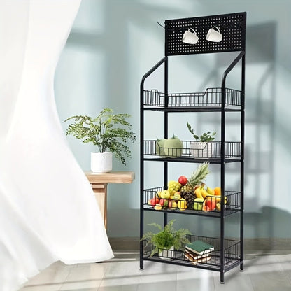 4-Tier Metal Display Rack with Wheels – Rolling Floor Shelf for Kitchen, Store & Home Storage Organization