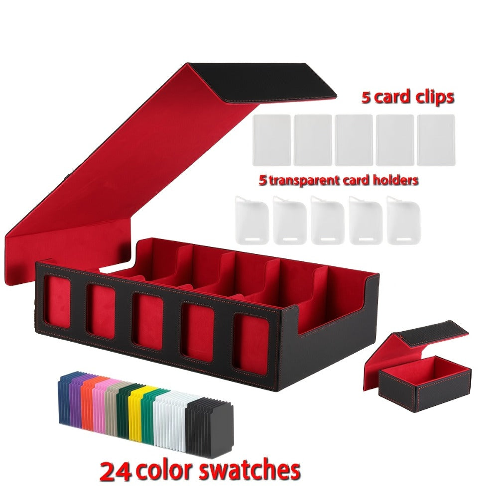 Trading Card Storage Box 5-Row with 24 Colored Dividers, 5 Card Sleeves & 5 Grid Boards – Card Organizer for Pokemon MTG Yu-Gi-Oh Sports