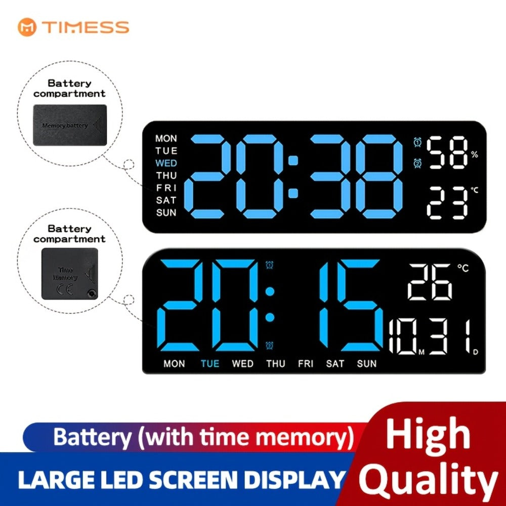 Large Digital LED Wall Clock Dual Alarm Clock with Temperature Date Display Brightness for Entryways, Bedrooms and Living Spaces