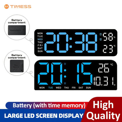 Large Digital LED Wall Clock Dual Alarm Clock with Temperature Date Display Brightness for Entryways, Bedrooms and Living Spaces