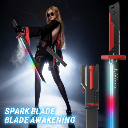 LED Katana Sword 31.5" Pro Cosplay Light Katana with Ejecting Spark, Water Mist, Multi-Color LED & Sound Effects