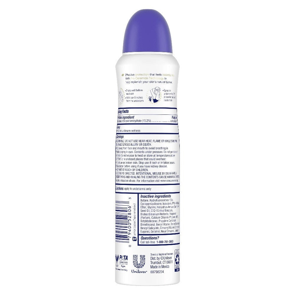 Dove Original Deodorant Body Spray 5 fl oz - Pack of 6, Odor Protection, Alcohol-Free Antiperspirant Spray for Women