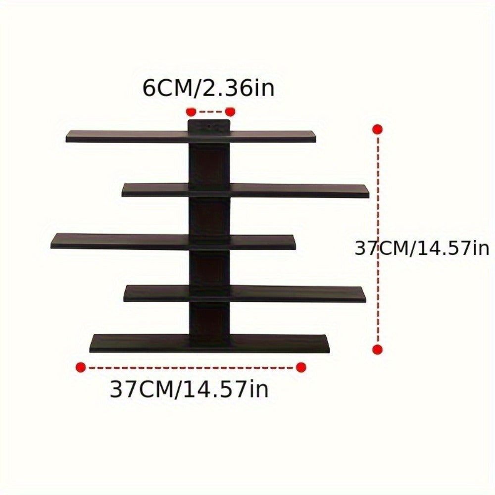 Five-Tier Wall-Mounted Display Shelf with Horizontal Ledges in Black or White Color Options