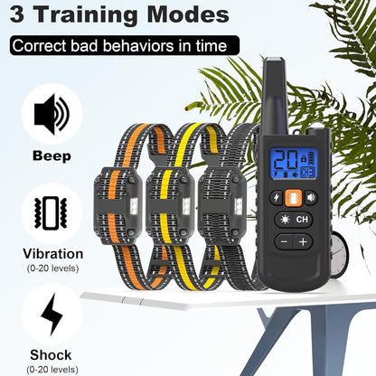 Dog Training Collar with Remote 3300ft Range 3 Modes Beep Vibration Safe Shock for 5-120lbs Dogs Rechargeable Waterproof E-Collar for 2 or 3
