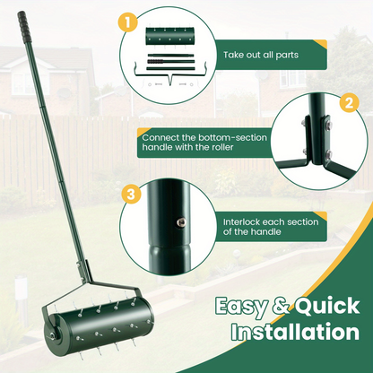 Rotary Lawn Aerator 18" Spike Drum with 27 Galvanized Steel Spikes, Fillable with Sand or Stone