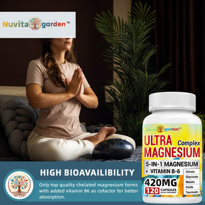 Magnesium Complex 420mg Capsules 120 Count with Vitamin B6 for Bath Time, Home Spa and Personal Care