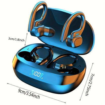 Wireless Earbuds Bluetooth 5.4 Open-Ear Sport Hooks with LED Charging Case in Black or Pale Red