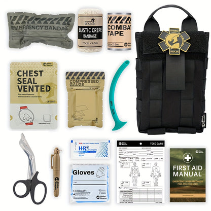 Tactical IFAK First Aid Kit with MOLLE Quick Release – Includes Tourniquet Bandage Chest Seal for Severe Bleeding Control