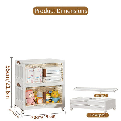 Stackable Foldable Storage Cabinet with Door, PP Plastic 1/2/3/4/5 Layer Organizer Box with Wheels & Cover