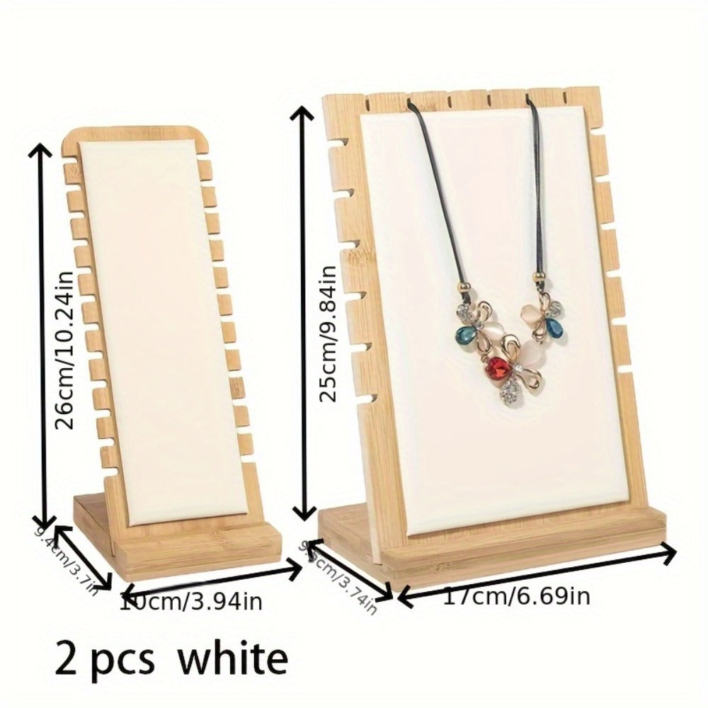 Bamboo Jewelry Necklace Display Stand 2 Pack - Multi-Hook Necklace Holder Tower, Tabletop Showcase Organizer for Retail Store