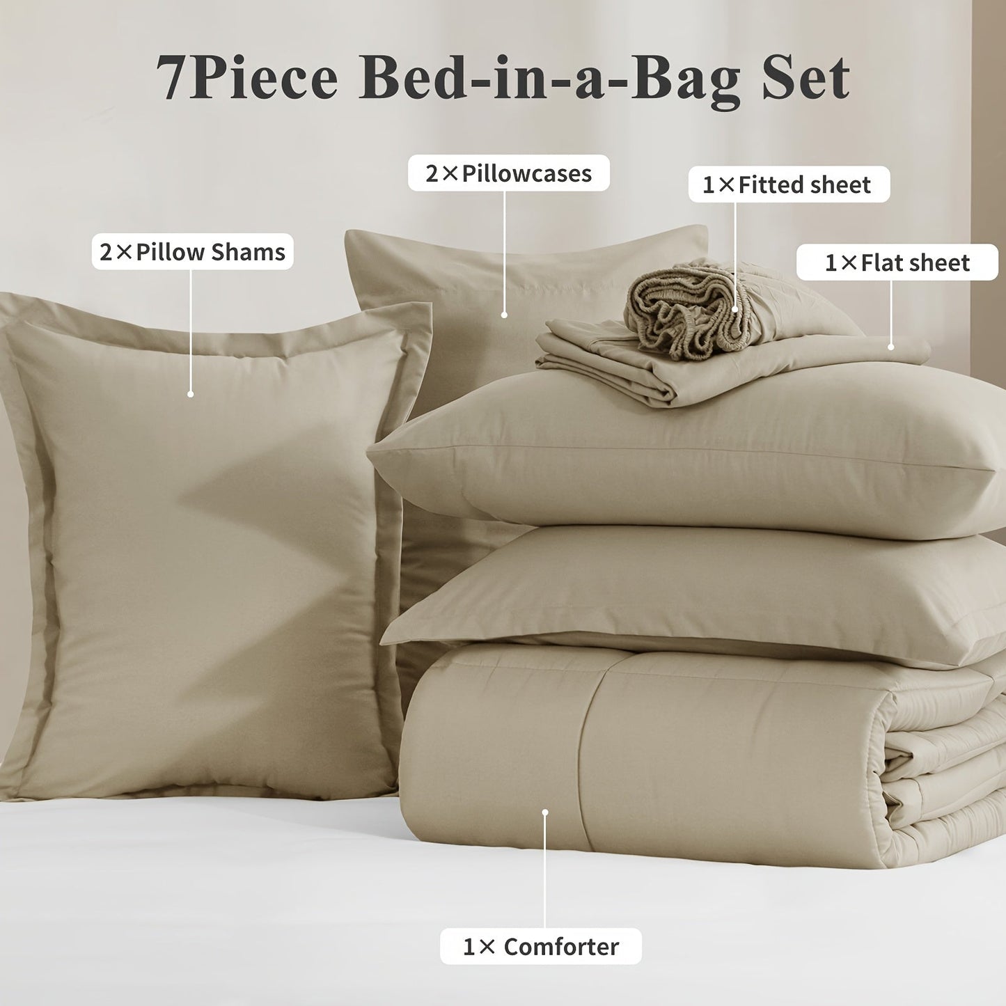 7 Piece Comforter Set Luxury Soft Fluffy Bedding All Season Bed in a Bag with Comforter Fitted Sheet Flat Sheet Pillowcases Hypoallergenic