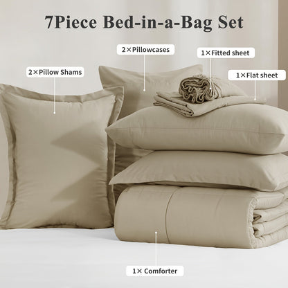 7 Piece Comforter Set Luxury Soft Fluffy Bedding All Season Bed in a Bag with Comforter Fitted Sheet Flat Sheet Pillowcases Hypoallergenic