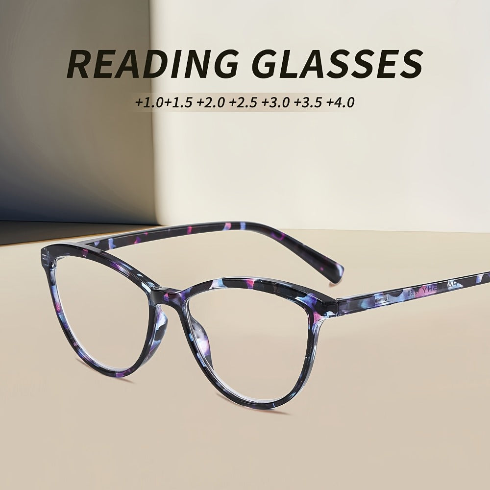 Reading Glasses – Six-Pair Floral Cat-Eye Reader Set with Spring Hinges in Seven Strengths