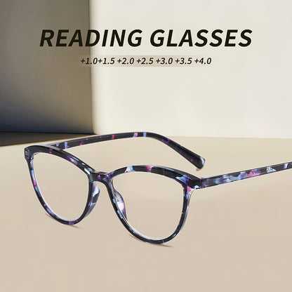 Reading Glasses – Six-Pair Floral Cat-Eye Reader Set with Spring Hinges in Seven Strengths