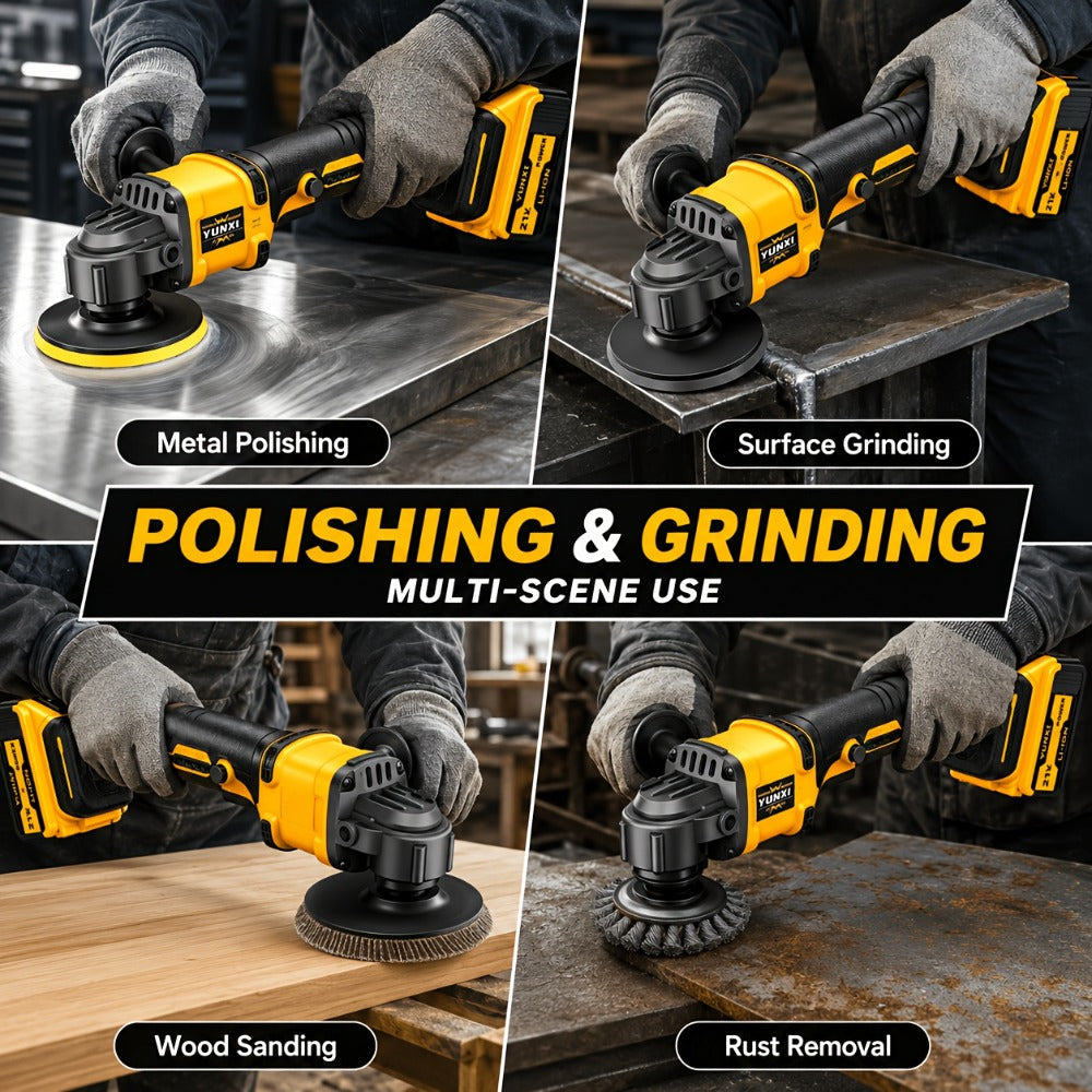 Cordless Angle Grinder - Rechargeable Polishing Machine with Lithium-Ion Battery, Fast Charger & Complete Accessories Kit