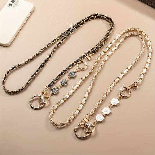 Crossbody Phone Strap Long Chain Pearl Camellia Metal Charm Elegant Lanyard for Women Girls