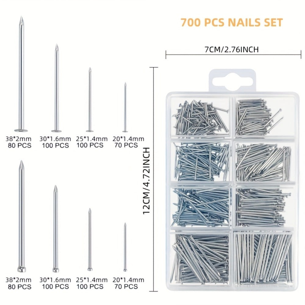 Claw Hammer & 700-Piece Nail Kit, 8oz or 16oz Forged Steel Magnetic Hammer with Galvanized Picture Hanging & Finishing Nails