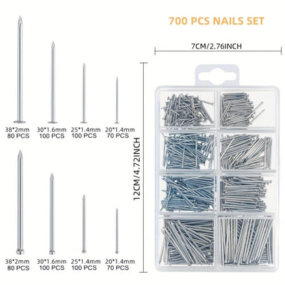 Claw Hammer & 700-Piece Nail Kit, 8oz or 16oz Forged Steel Magnetic Hammer with Galvanized Picture Hanging & Finishing Nails