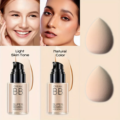 BB Cream Liquid Foundation Set 2-Piece with Makeup Sponge, for Makeup, Travel and Everyday Vanity Use