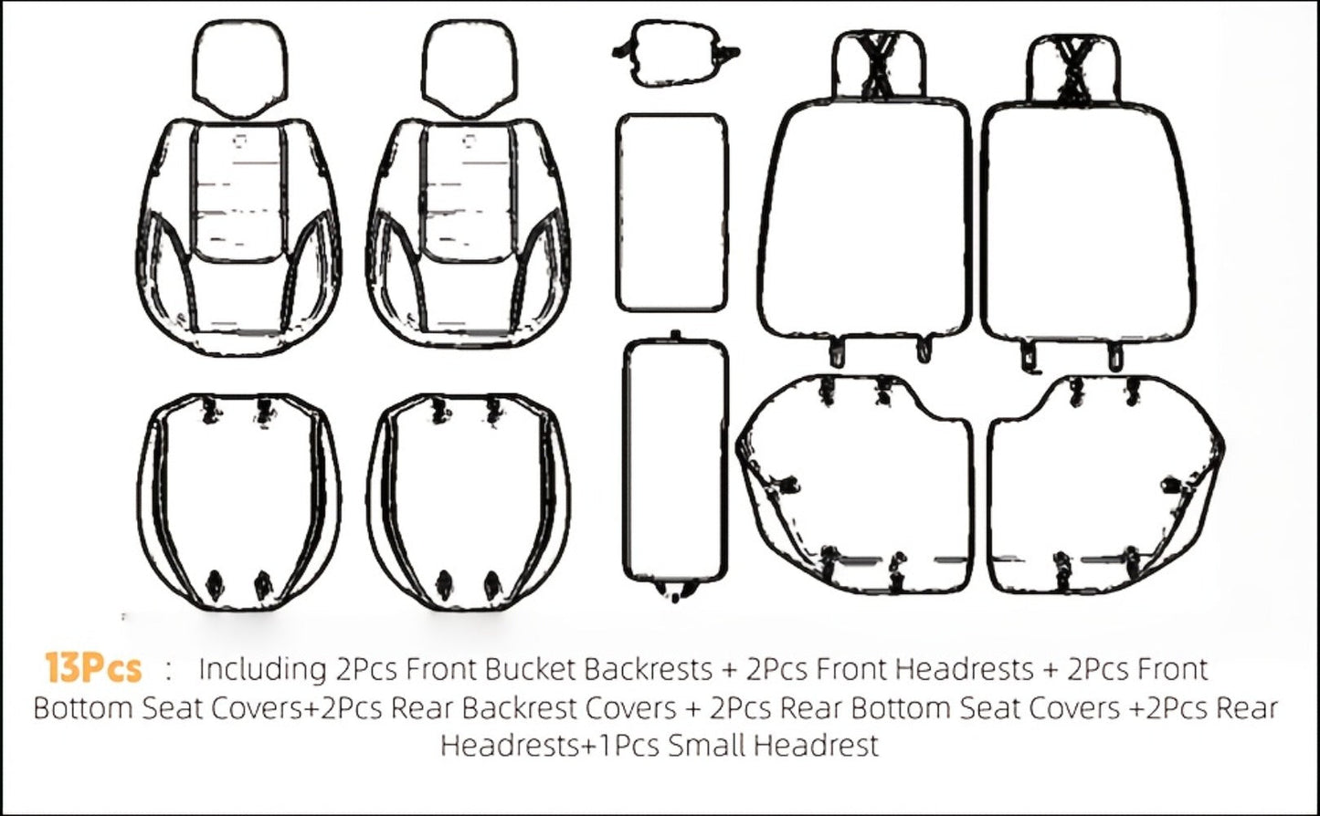Contoured Front Car Seat Cushion Covers with Headrest Pads in Four Two-Tone Color Option Sets