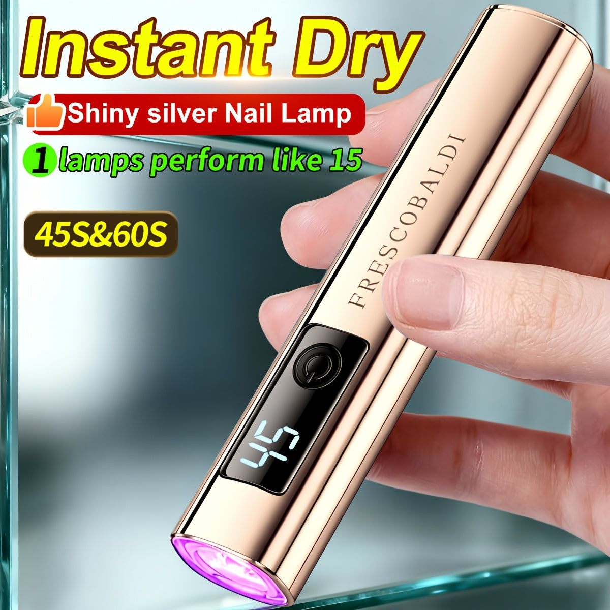 Metallic Handheld Linear UV/LED Nail Lamp with 45s/60s Timers, Type-C Input and 300mAh Label