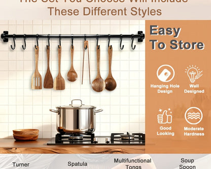Kitchen Utensils by JIASING, 3-, 5- or 7-Piece Wood Spoon, Spatula, Ladle and Egg-Beater Set Options