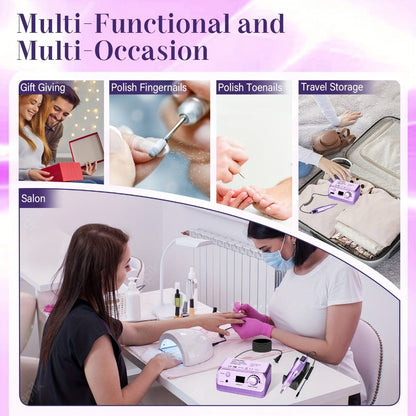 Nail Drill Kit 35000 RPM with 100 Sanding Bands Multiple Drill Bits Electric Nail File for Acrylic Gel Nails Manicure Pedicure Salon Home
