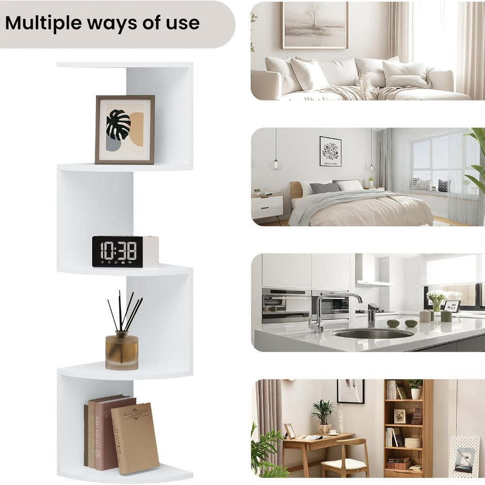5-Tier Wall-Mounted Corner Shelf – Space-Saving Floating Storage Organizer in White Acrylic for Bathroom, Living Room, Bedroom