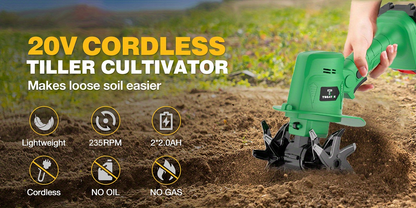 Cordless Electric Tiller 20V Handheld - 9-Inch 235RPM Garden Cultivator with Handle, Metal Soil Tiller for Weeding