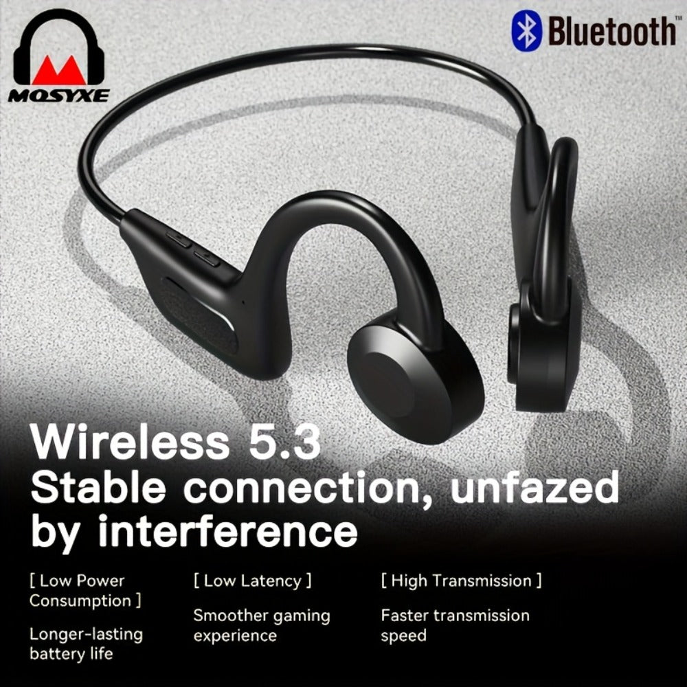Open Ear Air Conduction Headphones Wireless, Mosyxe Sport Earphones with Noise Cancelling Mic, Seamless Bluetooth Pairing