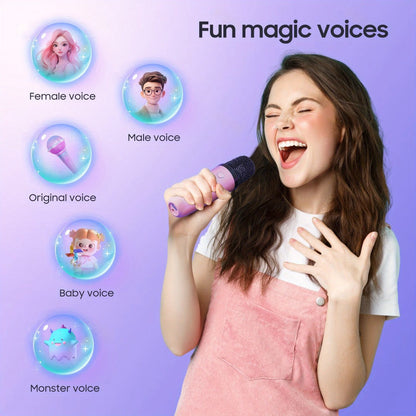 Portable Karaoke Machine with 2 Wireless Microphones, 3-Piece Bluetooth Speaker Set, Ambient Night Lamp Lighting